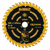 Диск циркулярен за рязане DeWALT на дърво фино напречно надлъжно с HM пластини  165 мм, 20 мм, 1.65 мм, 40 z, Extreme