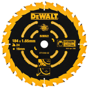 Диск циркулярен за рязане DeWALT на дърво напречно надлъжно с HM пластини  184 мм, 16 мм, 1.65 мм, 24 z, Extreme - product - 095 DWA 122