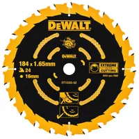 Диск циркулярен за рязане DeWALT на дърво напречно надлъжно с HM пластини  184 мм, 16 мм, 1.65 мм, 24 z, Extreme
