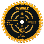 Диск циркулярен за рязане DeWALT на дърво фино напречно надлъжно с HM пластини  184 мм, 16 мм, 1.65 мм, 40 z, Extreme - product - 095 DWA 123