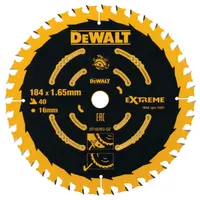Диск циркулярен за рязане DeWALT на дърво фино напречно надлъжно с HM пластини  184 мм, 16 мм, 1.65 мм, 40 z, Extreme
