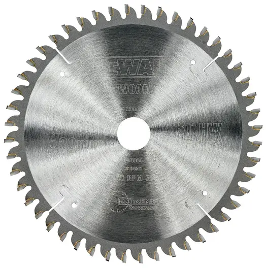 Диск циркулярен за рязане DeWALT на дърво фино напречно надлъжно с HM пластини  160 мм, 20 мм, 2.6 мм, 48 z, Extreme
