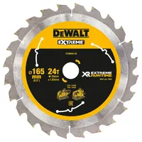 Диск циркулярен за рязане DeWALT на дърво напречно надлъжно с HM пластини  165 мм, 20 мм, 1.76 мм, 24 z, Extreme Runtime