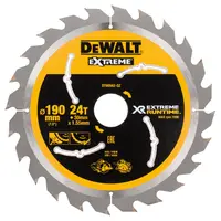 Диск циркулярен за рязане DeWALT на дърво напречно надлъжно с HM пластини  190 мм, 30 мм, 1.55 мм, 24 z, Extreme Runtime