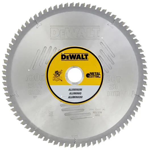 Диск циркулярен за рязане DeWALT на алуминий с HM пластини  305 мм, 30 мм, 3.2 мм, 80 z, Aluminium