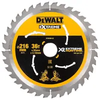 Диск циркулярен за рязане DeWALT на дърво грубо напречно с HM пластини  216 мм, 30 мм, 2.16 мм, 36 z, Extreme Runtime