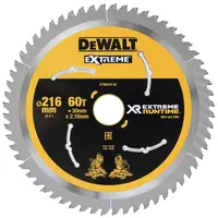 Диск циркулярен за рязане DeWALT на дърво фино напречно надлъжно с HM пластини  216 мм, 30 мм, 2.16 мм, 60 z, Extreme Runtime