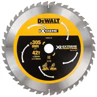 Диск циркулярен за рязане DeWALT на дърво грубо напречно с HM пластини  305 мм, 30 мм, 2.16 мм, 42 z, Extreme Runtime