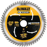 Диск циркулярен за рязане DeWALT на дърво фино напречно надлъжно с HM пластини  210 мм, 30 мм, 1.8 мм, 60 z, Extreme Runtime