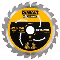 Диск циркулярен за рязане DeWALT на дърво грубо напречно с HM пластини  216 мм, 30 мм, 2.16 мм, 24 z, Extreme Runtime