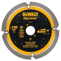Диск циркулярен за рязане DeWALT за фиброцимент, ламинат и MDF  190 мм, 30 мм, 1.8 мм, 4 z, Extreme