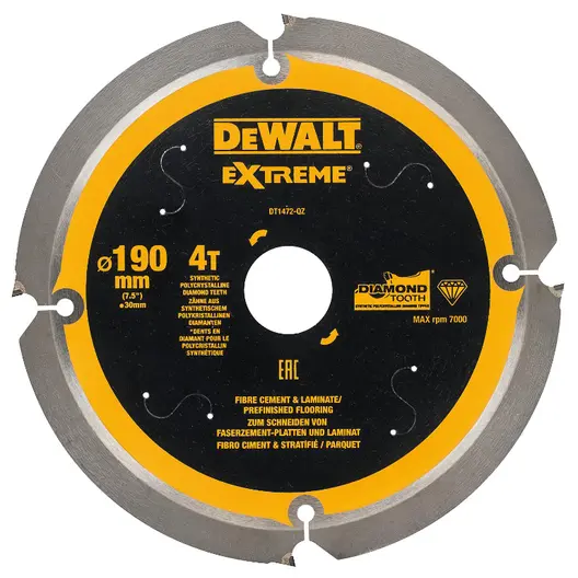 Диск циркулярен за рязане DeWALT за фиброцимент, ламинат и MDF  190 мм, 30 мм, 1.8 мм, 4 z, Extreme