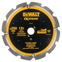Диск циркулярен за рязане DeWALT за фиброцимент, ламинат и MDF  250 мм, 30 мм, 2.2 мм, 12 z, Extreme
