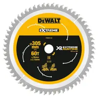 Диск циркулярен за рязане DeWALT на дърво фино напречно надлъжно с HM пластини  305 мм, 30 мм, 2.16 мм, 60 z, Extreme Runtime