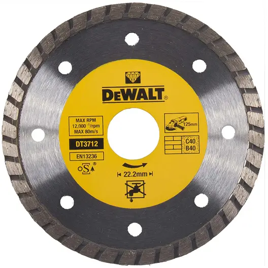 Диск диамантен за сухо рязане DeWALT на тухли, бетон и керемиди  125 мм, 22.23 мм, 2.2 мм, Diamond Edge