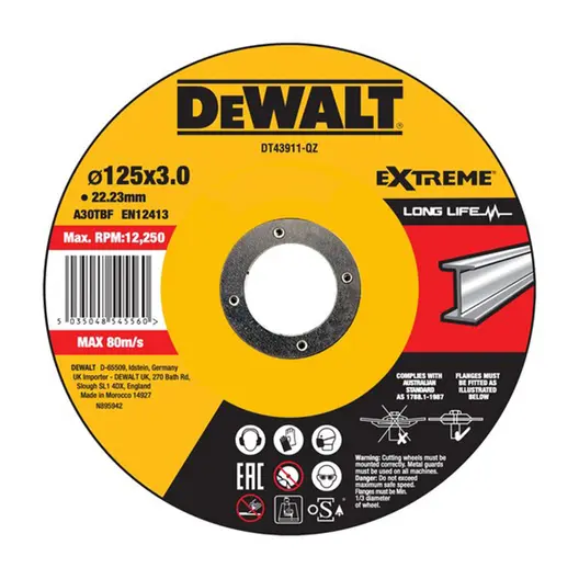 Диск карбофлексен за рязане DeWALT на метал  125 мм, 3 мм, 22.23 мм, Extreme
