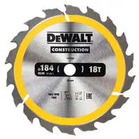 Диск циркулярен за рязане DeWALT на дърво грубо с HM пластини  184 мм, 16 мм, 18 z, Construction