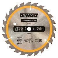 Диск циркулярен за рязане DeWALT на дърво грубо с HM пластини  136 мм, 10 мм, 24 z, Construction