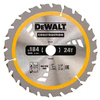 Диск циркулярен за рязане DeWALT на дърво грубо с HM пластини  184 мм, 20 мм, 24 z, Construction