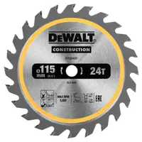 Диск циркулярен за рязане DeWALT на дърво грубо с HM пластини  115 мм, 9.5 мм, 1 мм, 24 z, Construction