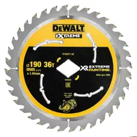 Диск циркулярен за рязане DeWALT на дърво напречно надлъжно с HM пластини  190 мм, 1.55 мм, 36 z, Extreme Runtime