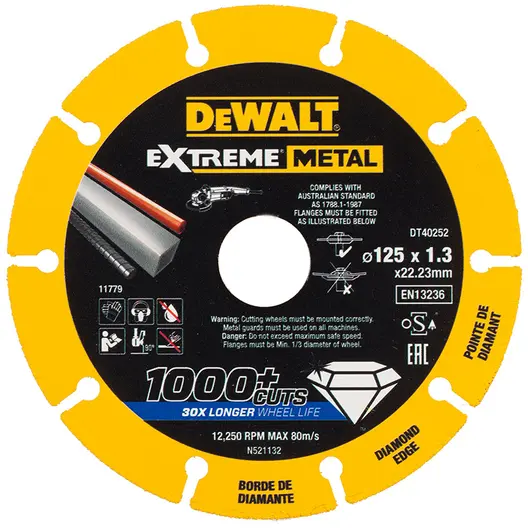 Диск диамантен за сухо рязане DeWALT на метал  125 мм, 22.23 мм, 1.3 мм, Extreme Metal