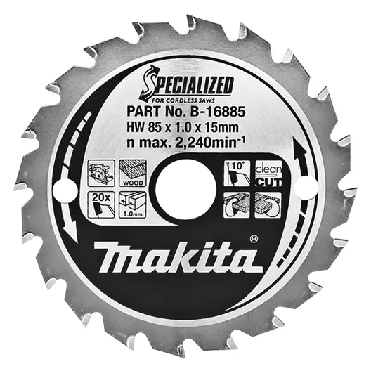 Диск циркулярен за рязане Makita на дърво грубо с HM пластини  85 мм, 15 мм, 0.7 мм, 20 z, Specialized