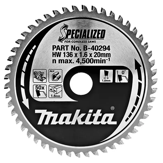 Диск циркулярен за рязане Makita на алуминий с HM пластини  136 мм, 20 мм, 1.6 мм, 50 z, Specialized