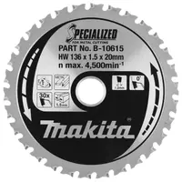 Диск циркулярен за рязане Makita на метали с HM пластини  136 мм, 20 мм, 1.2 мм, 30 z, B-10615