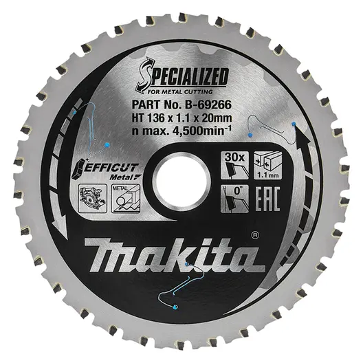 Диск циркулярен за рязане Makita на метали с HM пластини  136 мм, 20 мм, 1.1 мм, 30 z, B-69266