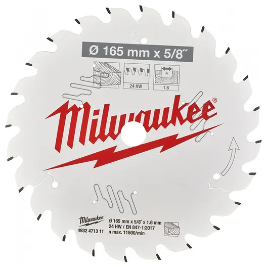 Диск циркулярен за рязане Milwaukee на дърво грубо с HM пластини  165 мм, 1.6 мм, 24 z, CSB P