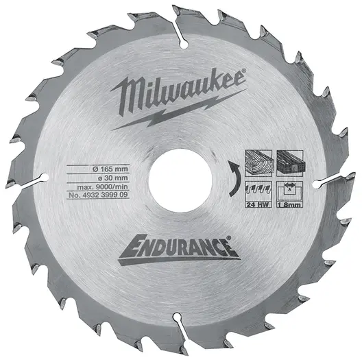 Диск циркулярен за рязане Milwaukee на дърво грубо с HM пластини  165 мм, 30 мм, 1.8 мм, 24 z, WCSB