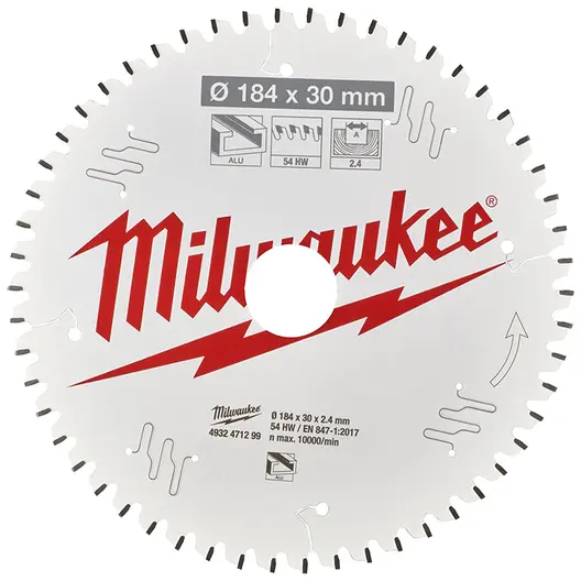 Диск циркулярен за рязане Milwaukee на алуминий с HM пластини с PTFE покритие  184 мм, 30 мм, 2.4 мм, 54 z, CSB P