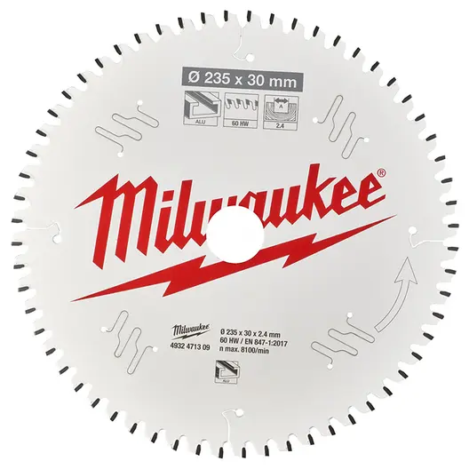 Диск циркулярен за рязане Milwaukee на алуминий с HM пластини с PTFE покритие  235 мм, 30 мм, 2.4 мм, 60 z, CSB P