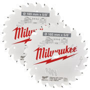 Диск циркулярен за рязане Milwaukee на дърво грубо с HM пластини комплект 2 бр. 165 мм, 1.6 мм, 24 z, CSB P - product - 095 MLA1676