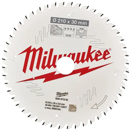 Диск циркулярен за рязане Milwaukee на дърво с HM пластини с PTFE покритие  210 мм, 30 мм, 2.8 мм, 48 z, CSB P