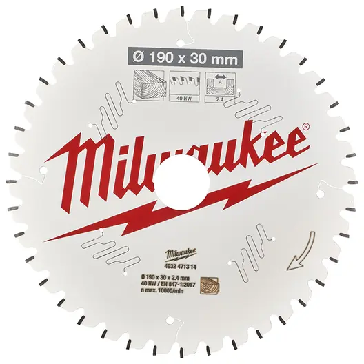 Диск циркулярен за рязане Milwaukee на дърво с HM пластини с PTFE покритие  190 мм, 30 мм, 2.4 мм, 40 z, CSB MS