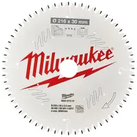 Диск циркулярен за рязане Milwaukee на дърво с HM пластини с PTFE покритие  216 мм, 30 мм, 2.4 мм, 60 z, CSB MS