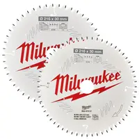 Диск циркулярен за рязане Milwaukee комплект 2 бр. с HM пластини за дърво  216 мм, 30 мм, 2.4 мм, 48/60 z, CSB MS