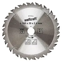 Диск циркулярен за рязане Wolfcraft на дърво напречно надлъжно с HM пластини  160 мм, 20 мм, 20 z