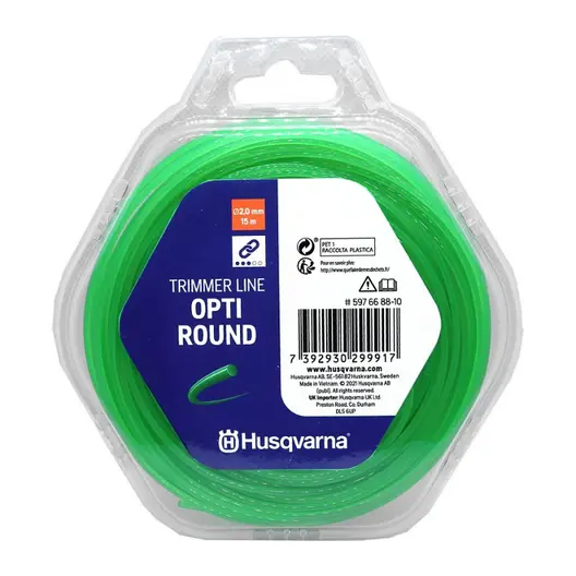 Корда Husqvarna за моторна коса кръгла 2 мм, 15 м, зелена, Opti Round