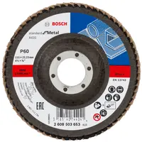 Ламелен диск за шлайфане Bosch на метал  115 мм, 22.23 мм, P60, конусен, Standard for Metal X431