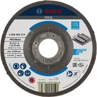 Диск карбофлексен за шлайфане Bosch на метал  115 мм, 22.23 мм, 6 мм, PRO Metal