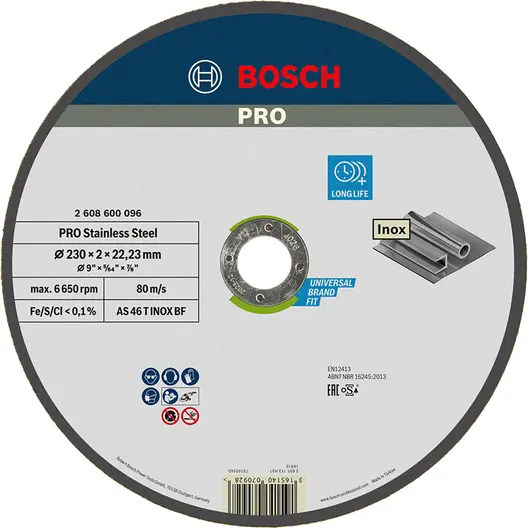 Диск карбофлексен за рязане Bosch на неръждаема стомана  230 мм, 2 мм, 22.23 мм, PRO Stainless Steel