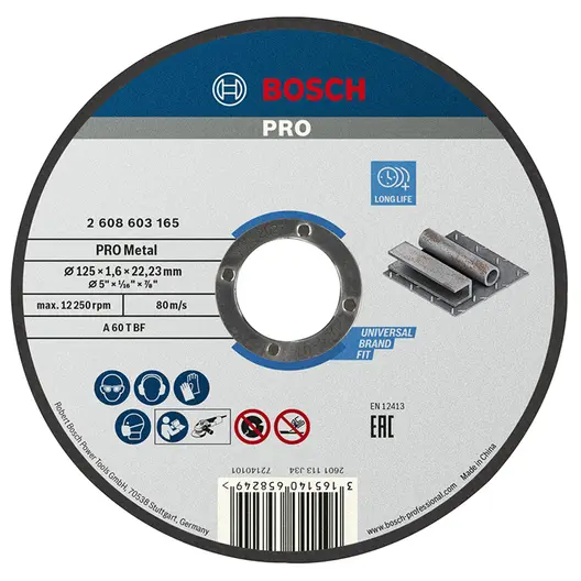 Диск карбофлексен за рязане Bosch на метал  125 мм, 1.6 мм, 22.23 мм, PRO Metal