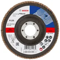 Ламелен диск за шлайфане Bosch на метал  115 мм, 22.23 мм, P120, конусен, Standard for Metal X431