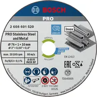 Диск карбофлексен за рязане Bosch на неръждаема стомана  76 мм, 1 мм, 10 мм, PRO Stainless Steel and Metal