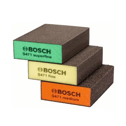 Шкурка върху гъба за ръчно шлайфане Bosch комплект  97х69 мм, 3 бр.