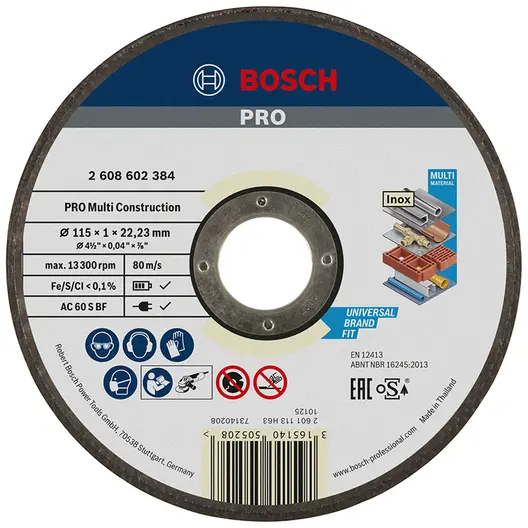 Диск карбофлексен за рязане Bosch универсален  115 мм, 1 мм, 22.23 мм, PRO Multi Material
