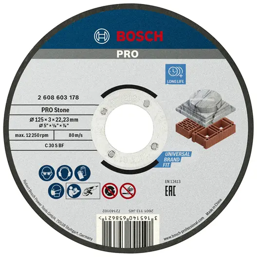 Диск карбофлексен за рязане Bosch на камък и неметали  125 мм, 3 мм, 22.23 мм, PRO Stone